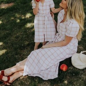 Ivy City Co Picnic Dress Cream Beige Windowpane Plaid Cottagecore Farmhouse